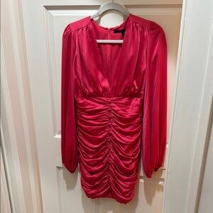 JAYGODFREY Pink Ruched Bodycon Dress with Bishop Sleeves